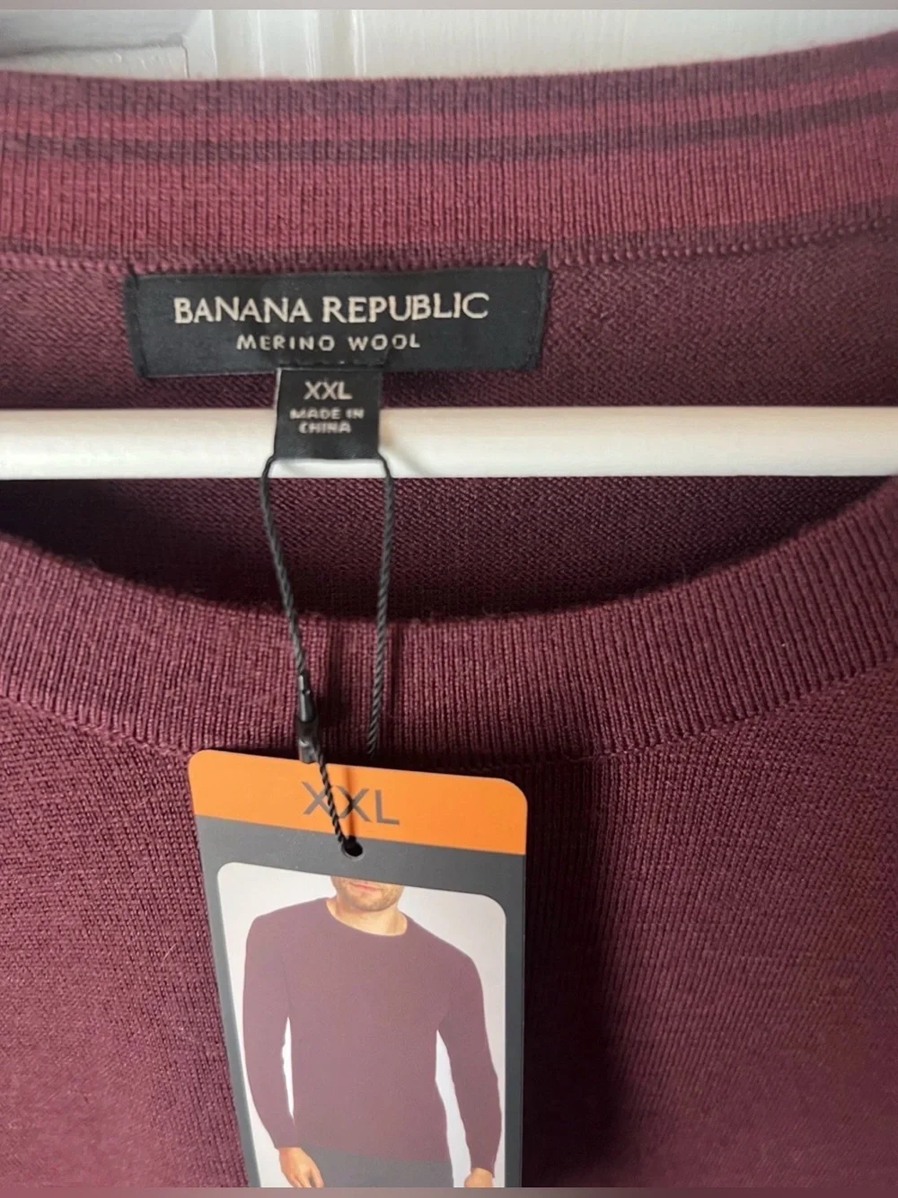 NWT Banana Republic Men’s Crew Neck 100% Marino Wool Sweater XXL Maroon Burgundy